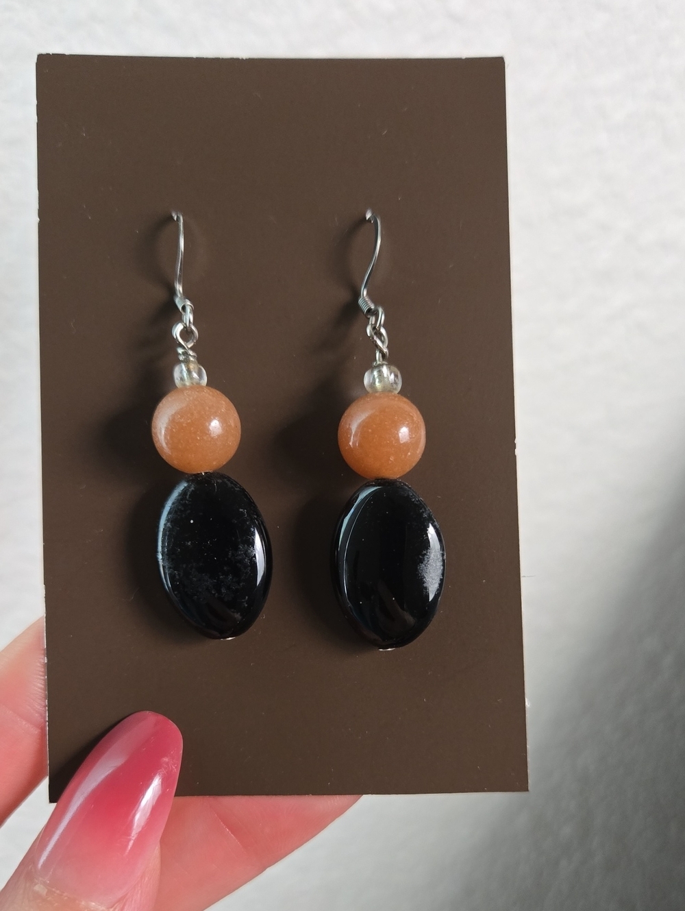 Vintage Black and Peach Bead Drop Earrings - Women Jewelry
